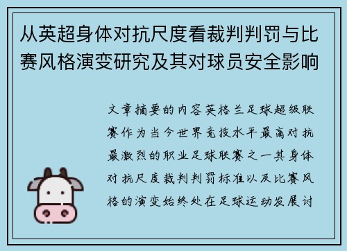 从英超身体对抗尺度看裁判判罚与比赛风格演变研究及其对球员安全影响