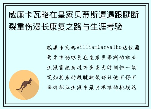 威廉卡瓦略在皇家贝蒂斯遭遇跟腱断裂重伤漫长康复之路与生涯考验 威廉卡瓦略在皇家贝蒂斯遭遇跟腱断裂重伤漫长康复之路与生涯考验